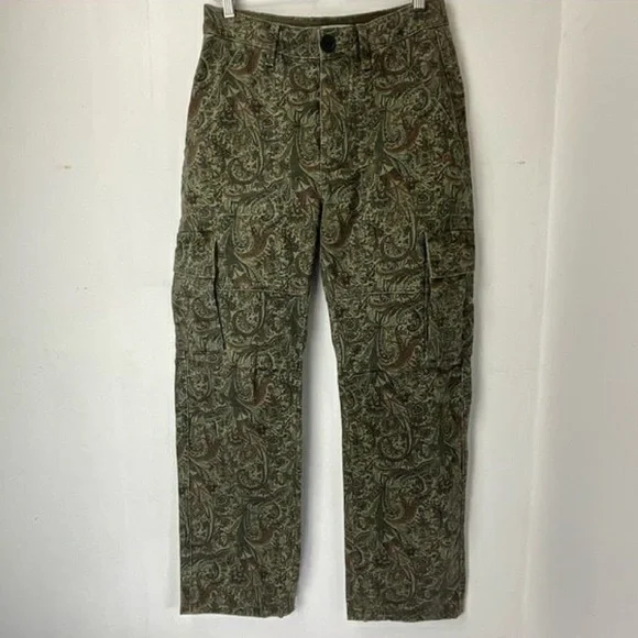 Zara olive paisley cargo denim pants! Sz XL / NWOT - Picture 2 of 2